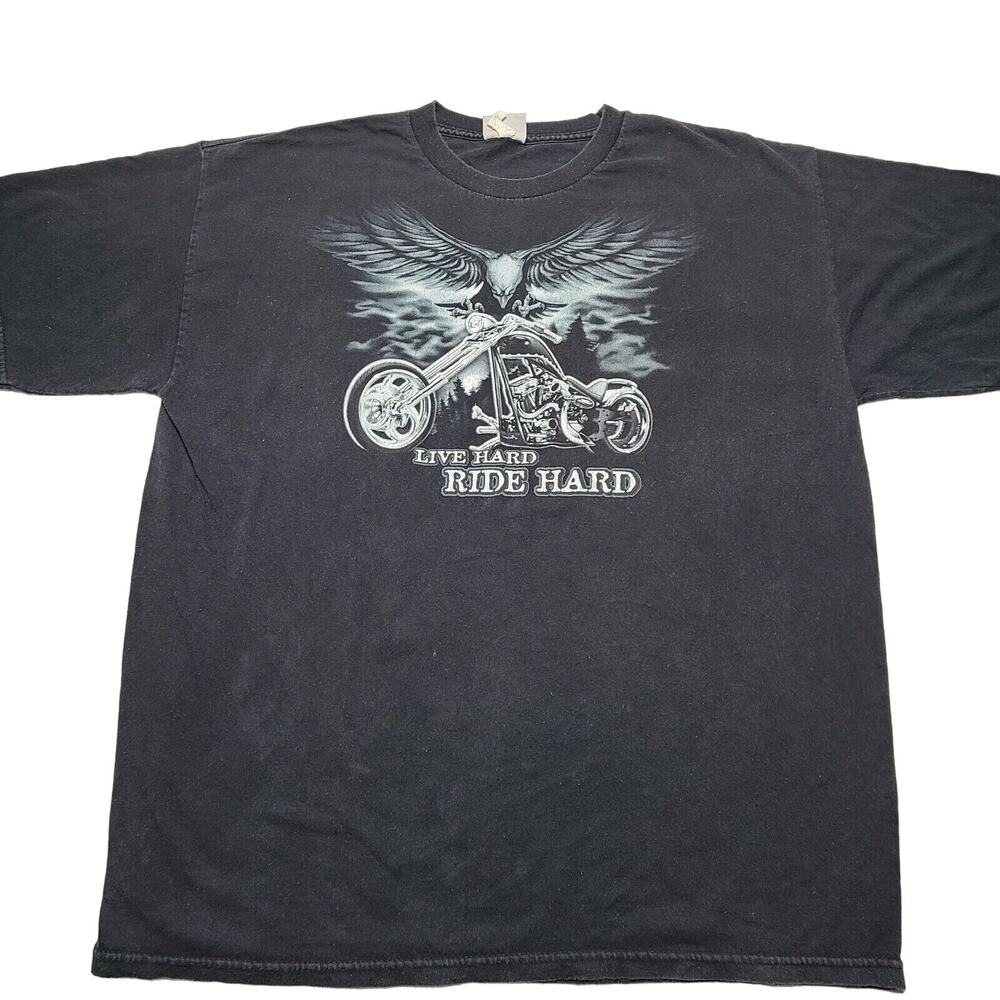 National Heritage "Live Free Ride Hard" Motorcycle T-Shirt Black Men's XL Biker